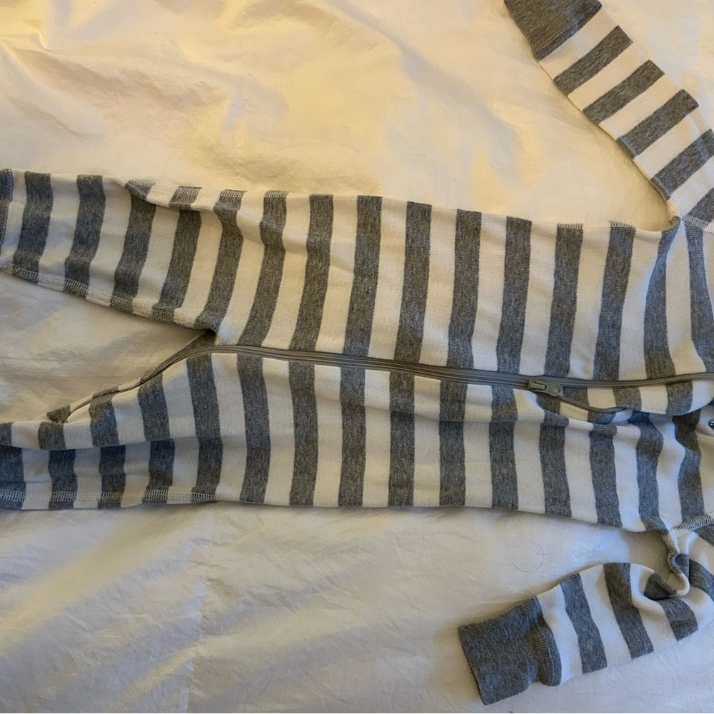 Hanna Andersson Gray and White Striped Baby Onesie